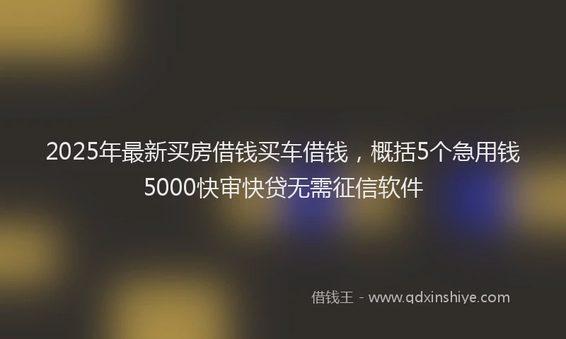 2025年最新买房借钱买车借钱，概括5个急用钱5000快审快贷无需征信软件