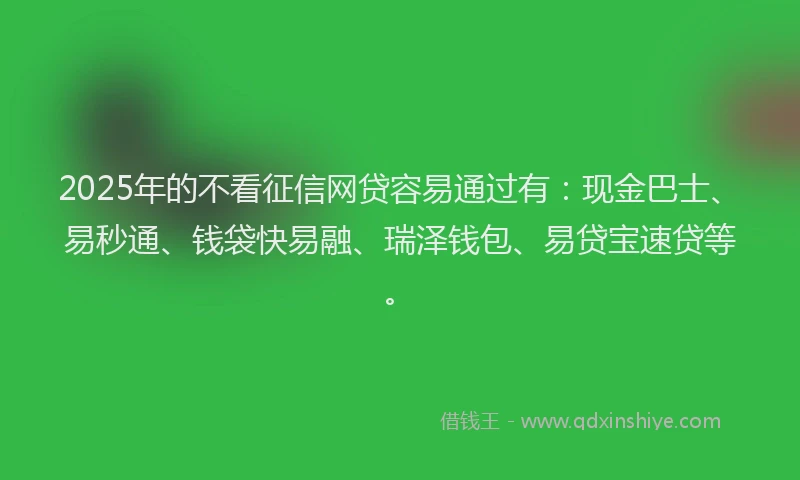 2025年的不看征信网贷容易通过有：现金巴士、易秒通、钱袋快易融、瑞泽钱包、易贷宝速贷等。