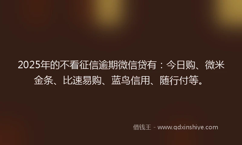 2025年的不看征信逾期微信贷有：今日购、微米金条、比速易购、蓝鸟信用、随行付等。