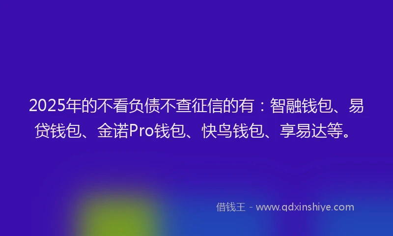 2025年的不看负债不查征信的有：智融钱包、易贷钱包、金诺Pro钱包、快鸟钱包、享易达等。