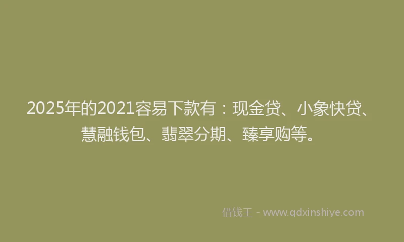 2025年的2021容易下款有：现金贷、小象快贷、慧融钱包、翡翠分期、臻享购等。