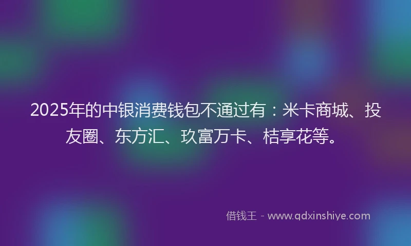 2025年的中银消费钱包不通过有：米卡商城、投友圈、东方汇、玖富万卡、桔享花等。