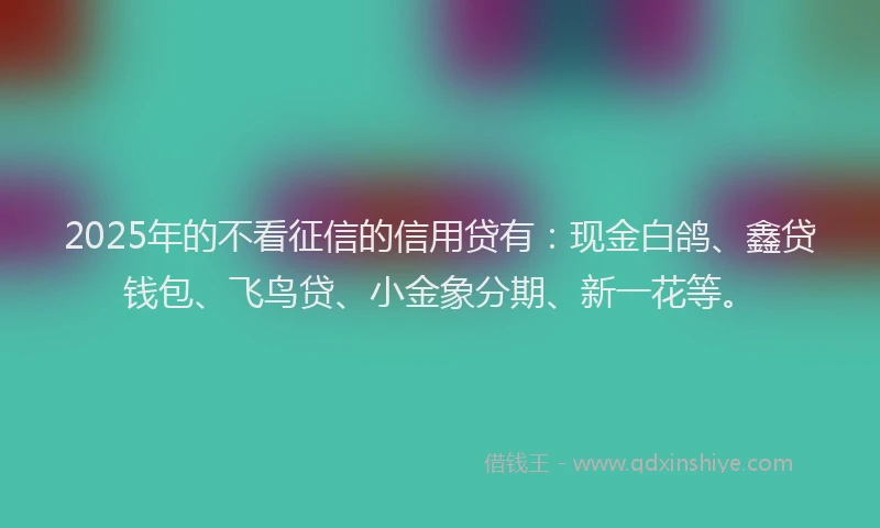 2025年的不看征信的信用贷有：现金白鸽、鑫贷钱包、飞鸟贷、小金象分期、新一花等。