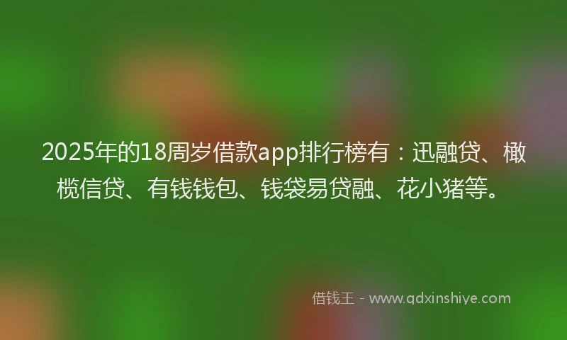 2025年的18周岁借款app排行榜有：迅融贷、橄榄信贷、有钱钱包、钱袋易贷融、花小猪等。