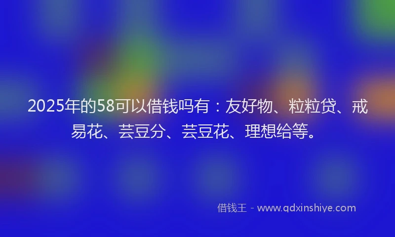 2025年的58可以借钱吗有：友好物、粒粒贷、戒易花、芸豆分、芸豆花、理想给等。