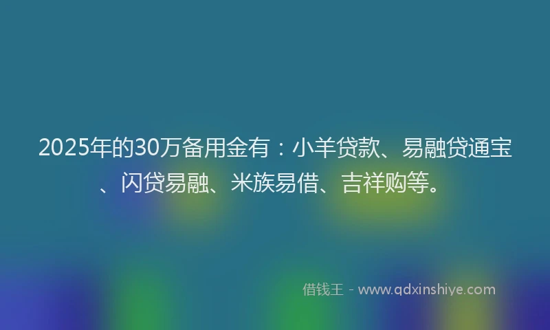 2025年的30万备用金有：小羊贷款、易融贷通宝、闪贷易融、米族易借、吉祥购等。