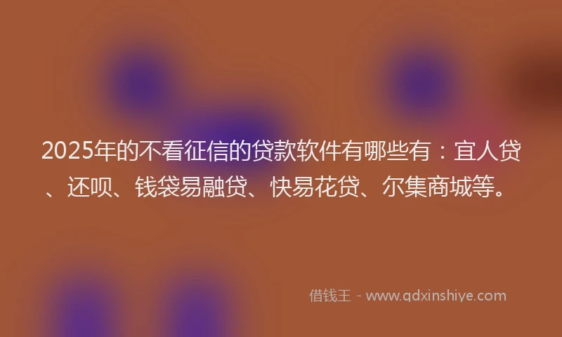 2025年的不看征信的贷款软件有哪些有：宜人贷、还呗、钱袋易融贷、快易花贷、尔集商城等。