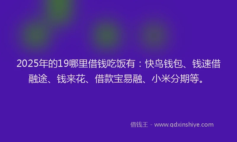 2025年的19哪里借钱吃饭有：快鸟钱包、钱速借融途、钱来花、借款宝易融、小米分期等。