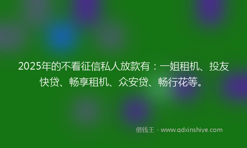 2025年的不看征信私人放款有：一姐租机、投友快贷、畅享租机、众安贷、畅行花等。
