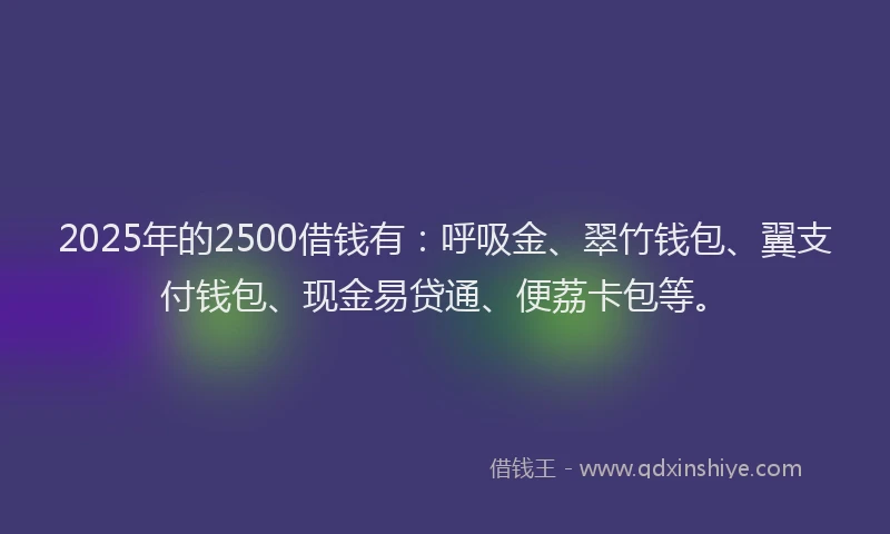 2025年的2500借钱有：呼吸金、翠竹钱包、翼支付钱包、现金易贷通、便荔卡包等。