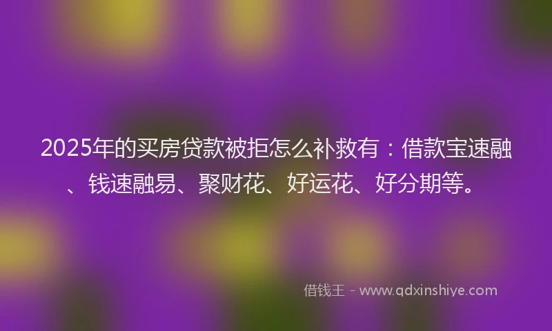 2025年的买房贷款被拒怎么补救有：借款宝速融、钱速融易、聚财花、好运花、好分期等。