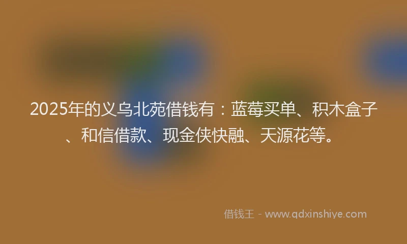 2025年的义乌北苑借钱有：蓝莓买单、积木盒子、和信借款、现金侠快融、天源花等。