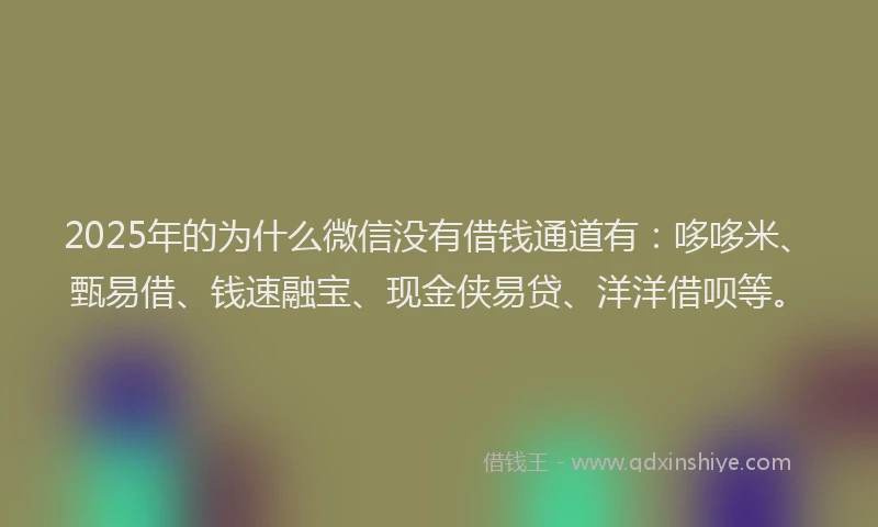2025年的为什么微信没有借钱通道有：哆哆米、甄易借、钱速融宝、现金侠易贷、洋洋借呗等。