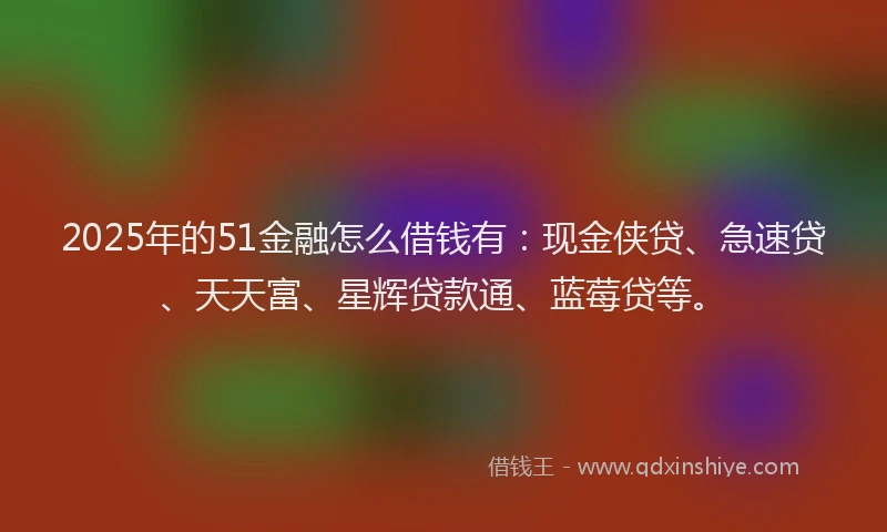 2025年的51金融怎么借钱有：现金侠贷、急速贷、天天富、星辉贷款通、蓝莓贷等。