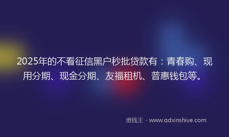2025年的不看征信黑户秒批贷款有：青春购、现用分期、现金分期、友福租机、普惠钱包等。