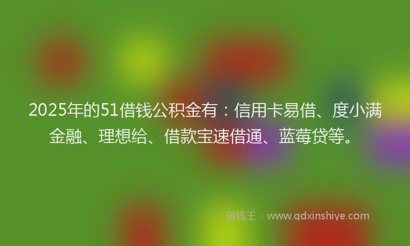 2025年的51借钱公积金有：信用卡易借、度小满金融、理想给、借款宝速借通、蓝莓贷等。