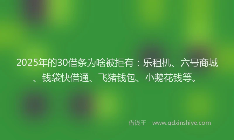 2025年的30借条为啥被拒有：乐租机、六号商城、钱袋快借通、飞猪钱包、小鹅花钱等。