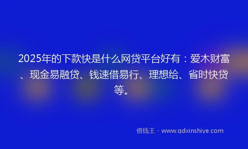 2025年的下款快是什么网贷平台好有：爱木财富、现金易融贷、钱速借易行、理想给、省时快贷等。