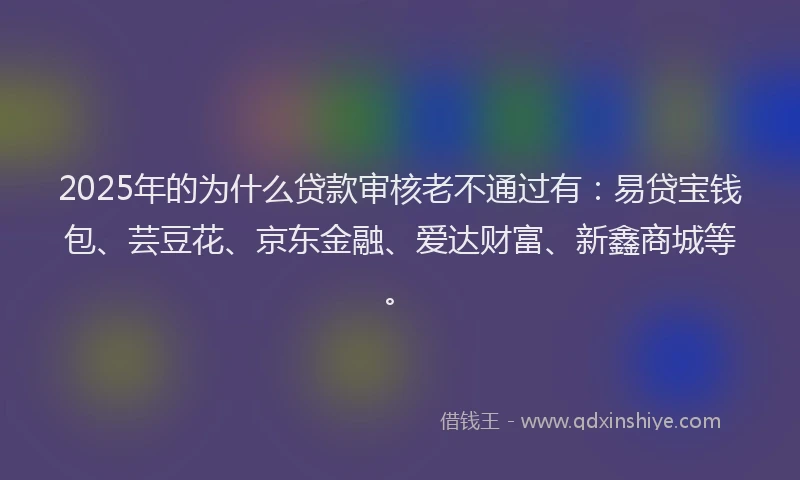 2025年的为什么贷款审核老不通过有：易贷宝钱包、芸豆花、京东金融、爱达财富、新鑫商城等。