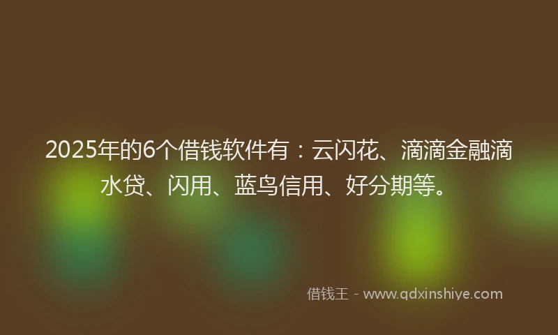 2025年的6个借钱软件有：云闪花、滴滴金融滴水贷、闪用、蓝鸟信用、好分期等。