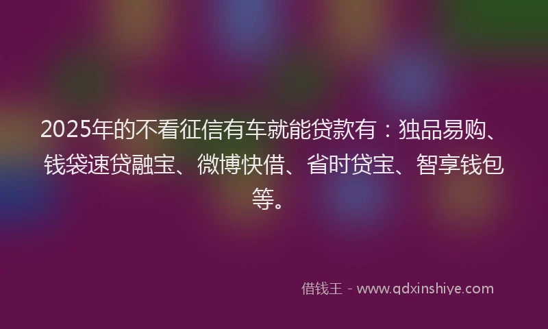 2025年的不看征信有车就能贷款有：独品易购、钱袋速贷融宝、微博快借、省时贷宝、智享钱包等。