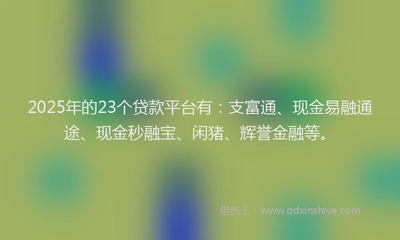 2025年的23个贷款平台有：支富通、现金易融通途、现金秒融宝、闲猪、辉誉金融等。
