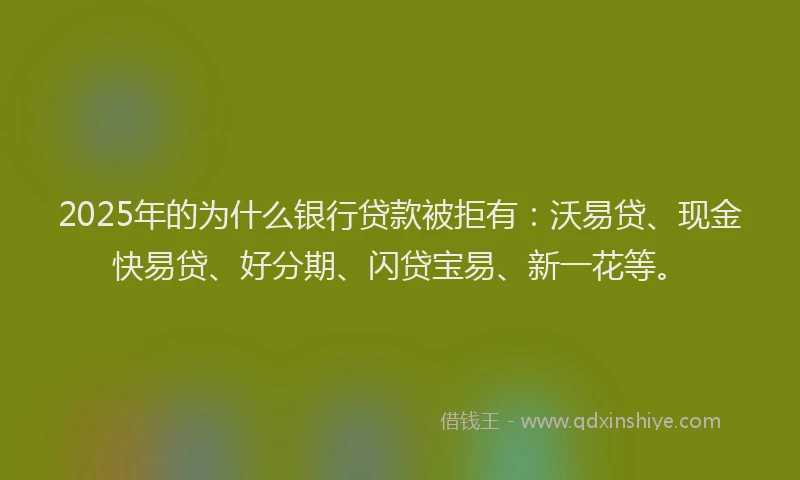 2025年的为什么银行贷款被拒有：沃易贷、现金快易贷、好分期、闪贷宝易、新一花等。