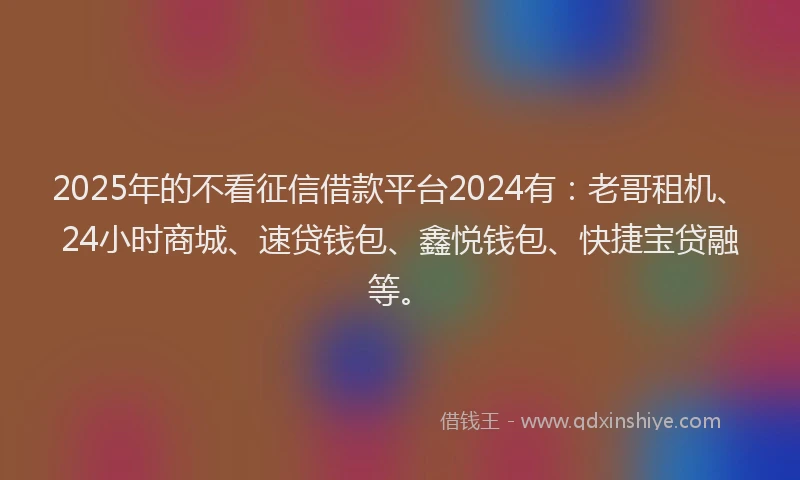 2025年的不看征信借款平台2024有：老哥租机、24小时商城、速贷钱包、鑫悦钱包、快捷宝贷融等。