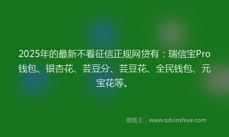 2025年的最新不看征信正规网贷有：瑞信宝Pro钱包、银杏花、芸豆分、芸豆花、全民钱包、元宝花等。