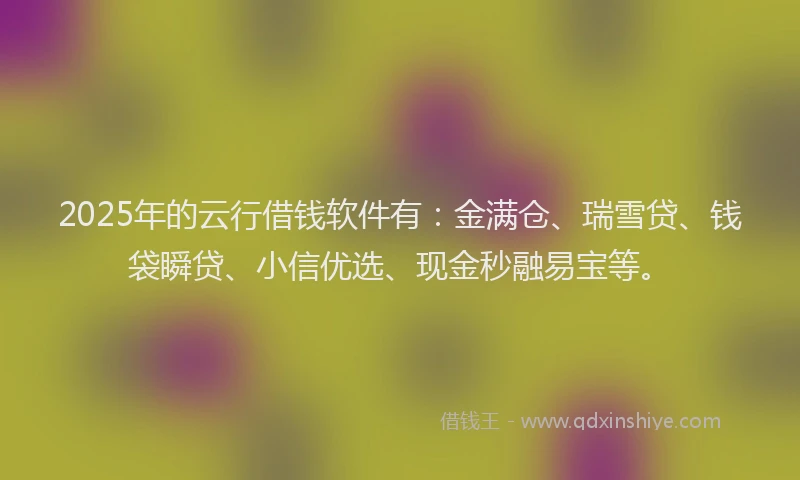 2025年的云行借钱软件有：金满仓、瑞雪贷、钱袋瞬贷、小信优选、现金秒融易宝等。