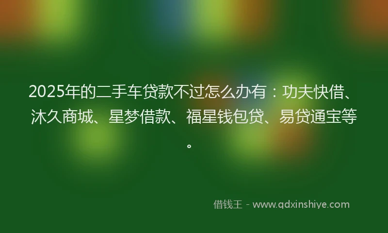 2025年的二手车贷款不过怎么办有：功夫快借、沐久商城、星梦借款、福星钱包贷、易贷通宝等。