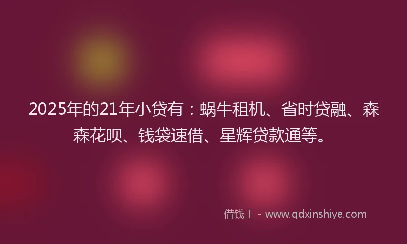 2025年的21年小贷有：蜗牛租机、省时贷融、森森花呗、钱袋速借、星辉贷款通等。