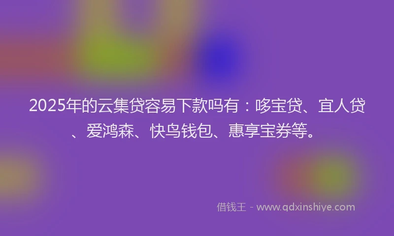 2025年的云集贷容易下款吗有：哆宝贷、宜人贷、爱鸿森、快鸟钱包、惠享宝券等。