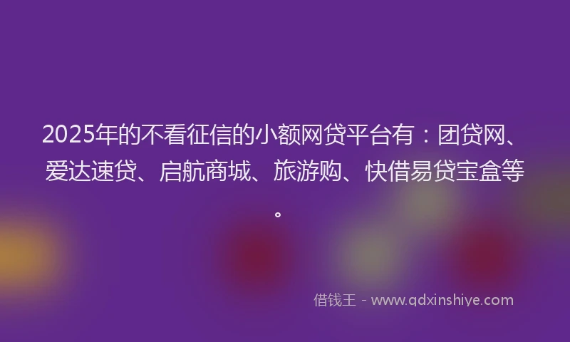 2025年的不看征信的小额网贷平台有：团贷网、爱达速贷、启航商城、旅游购、快借易贷宝盒等。
