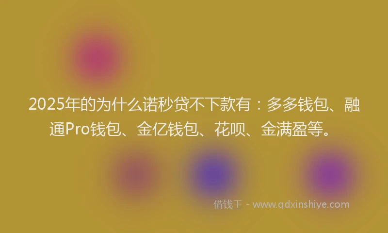 2025年的为什么诺秒贷不下款有：多多钱包、融通Pro钱包、金亿钱包、花呗、金满盈等。