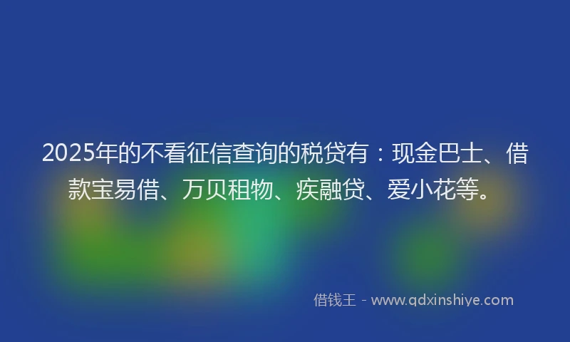 2025年的不看征信查询的税贷有：现金巴士、借款宝易借、万贝租物、疾融贷、爱小花等。