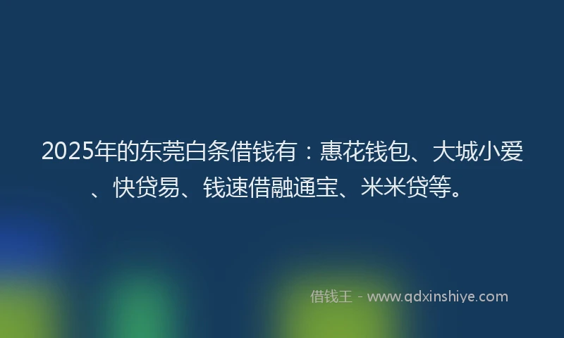 2025年的东莞白条借钱有：惠花钱包、大城小爱、快贷易、钱速借融通宝、米米贷等。