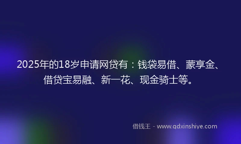 2025年的18岁申请网贷有：钱袋易借、蒙享金、借贷宝易融、新一花、现金骑士等。