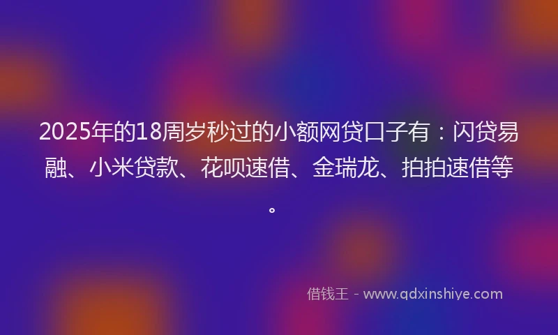 2025年的18周岁秒过的小额网贷口子有：闪贷易融、小米贷款、花呗速借、金瑞龙、拍拍速借等。