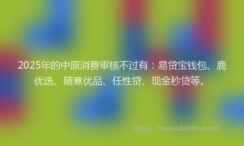 2025年的中原消费审核不过有：易贷宝钱包、鹿优选、随意优品、任性贷、现金秒贷等。