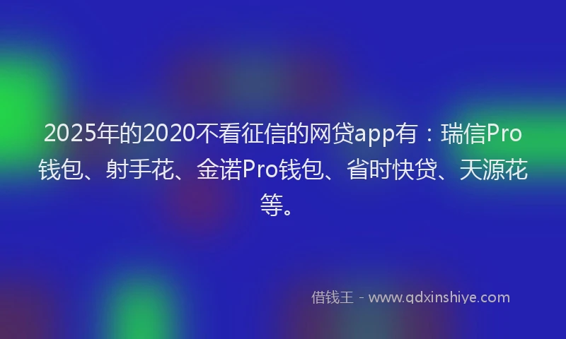 2025年的2020不看征信的网贷app有：瑞信Pro钱包、射手花、金诺Pro钱包、省时快贷、天源花等。