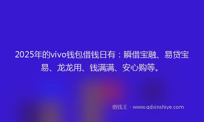 2025年的vivo钱包借钱日有：瞬借宝融、易贷宝易、龙龙用、钱满满、安心购等。