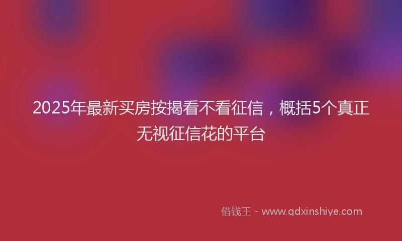 2025年最新买房按揭看不看征信，概括5个真正无视征信花的平台
