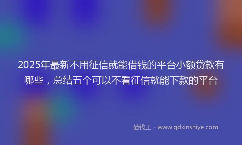 2025年最新不用征信就能借钱的平台小额贷款有哪些，总结五个可以不看征信就能下款的平台