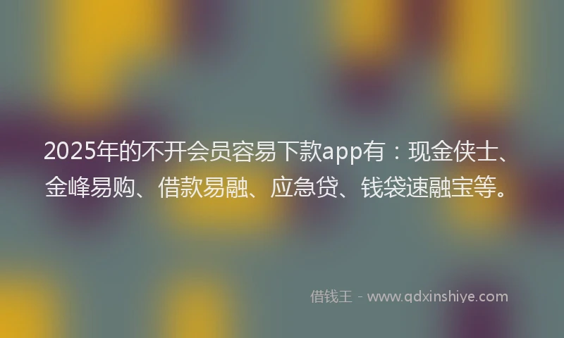 2025年的不开会员容易下款app有：现金侠士、金峰易购、借款易融、应急贷、钱袋速融宝等。