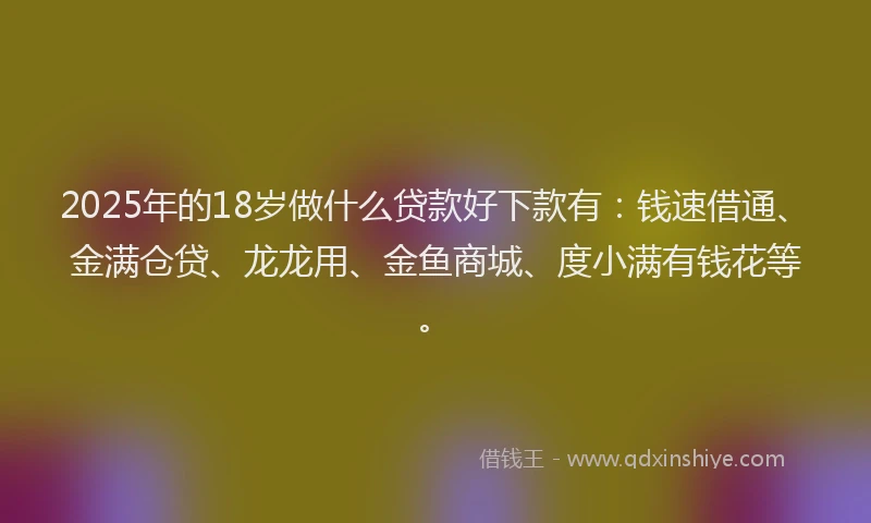 2025年的18岁做什么贷款好下款有：钱速借通、金满仓贷、龙龙用、金鱼商城、度小满有钱花等。