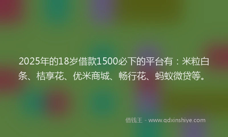 2025年的18岁借款1500必下的平台有：米粒白条、桔享花、优米商城、畅行花、蚂蚁微贷等。