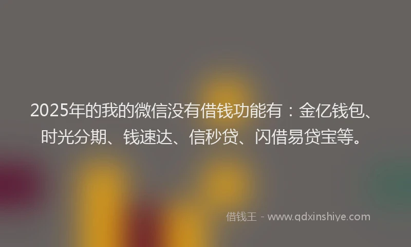 2025年的我的微信没有借钱功能有：金亿钱包、时光分期、钱速达、信秒贷、闪借易贷宝等。