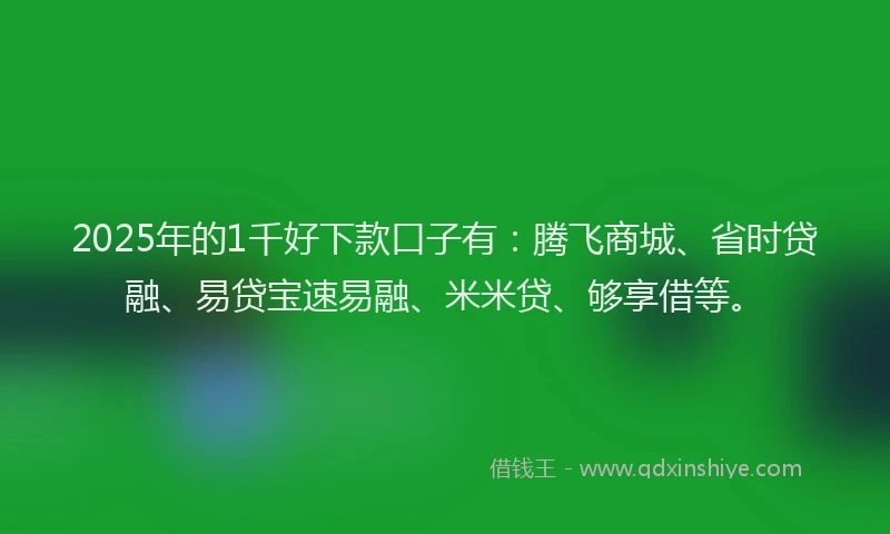 2025年的1千好下款口子有：腾飞商城、省时贷融、易贷宝速易融、米米贷、够享借等。