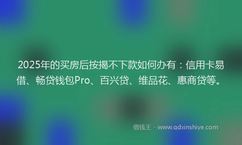 2025年的买房后按揭不下款如何办有：信用卡易借、畅贷钱包Pro、百兴贷、维品花、惠商贷等。